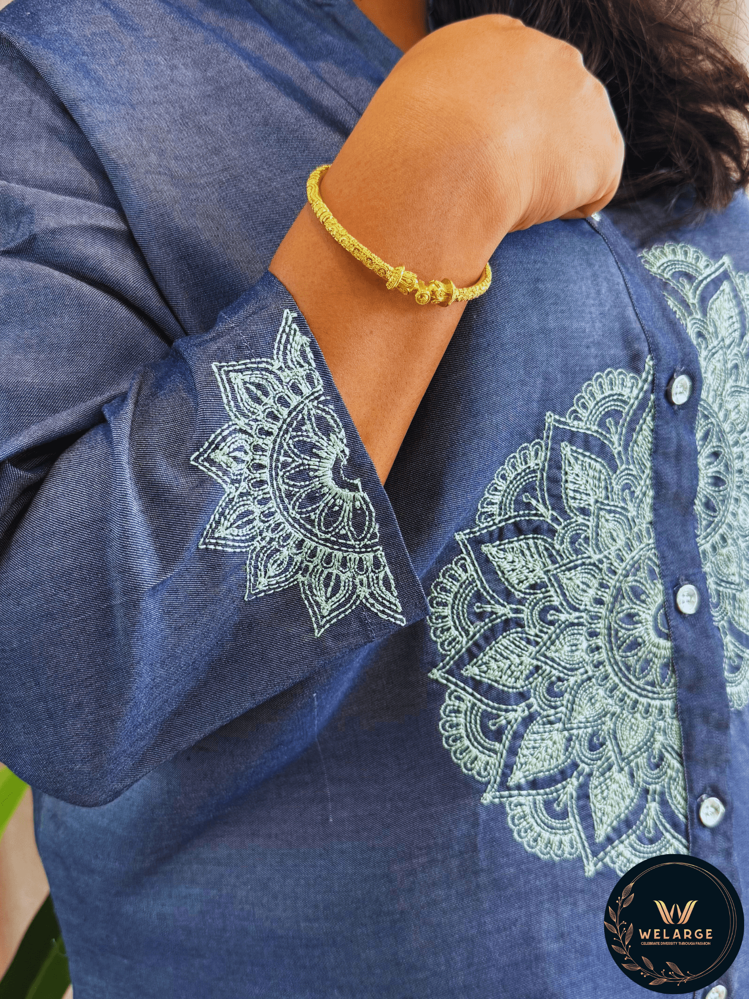 Denim Shirt with Mandala Embroidery