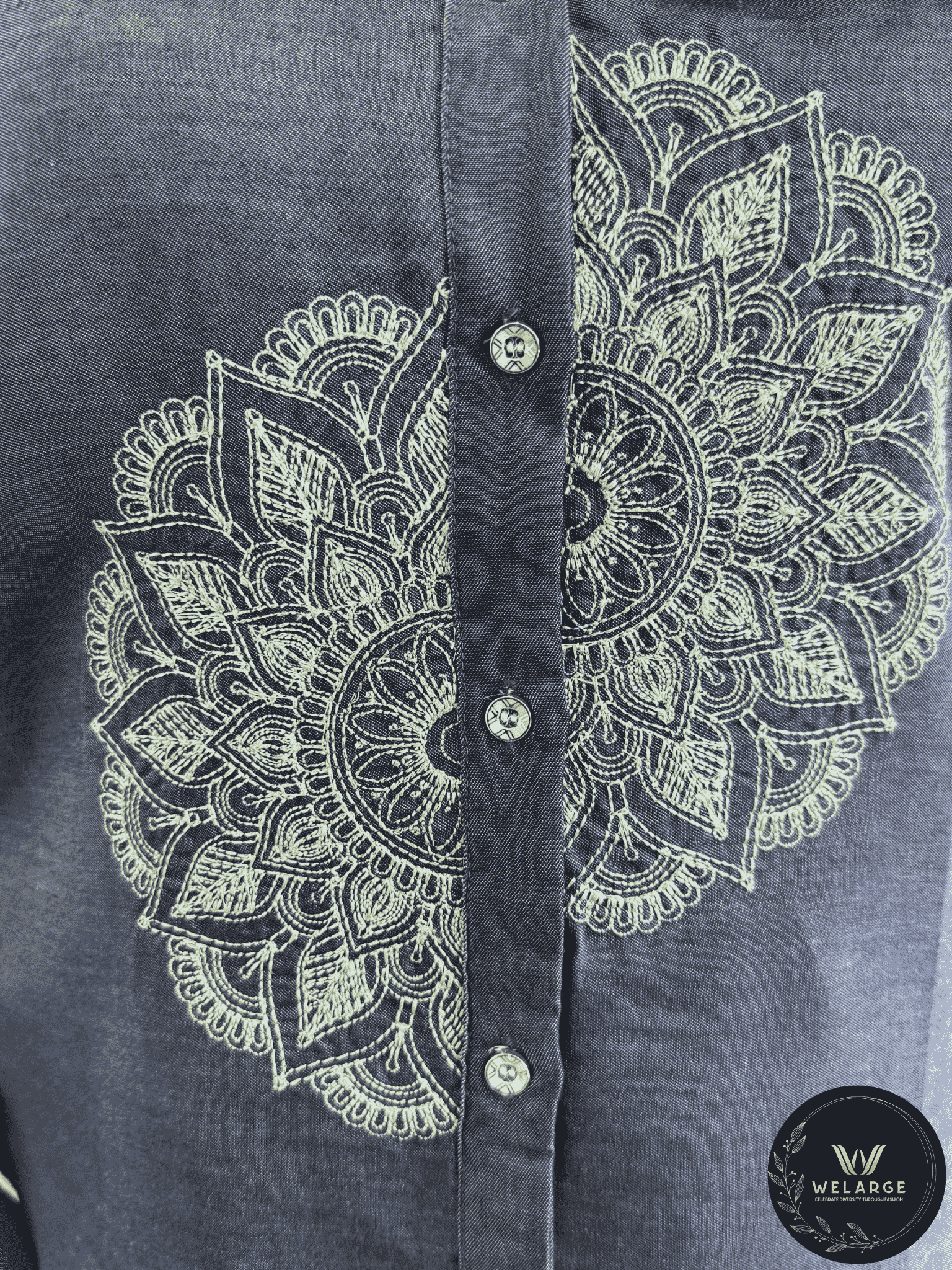 Denim Shirt with Mandala Embroidery