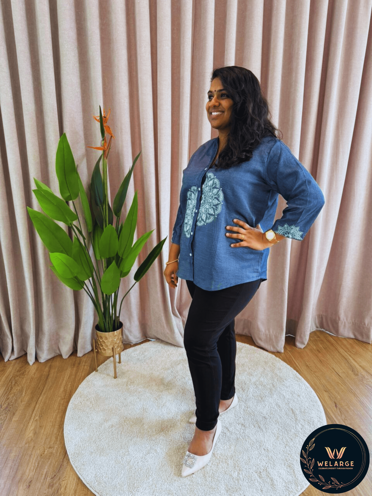 Denim Shirt with Mandala Embroidery