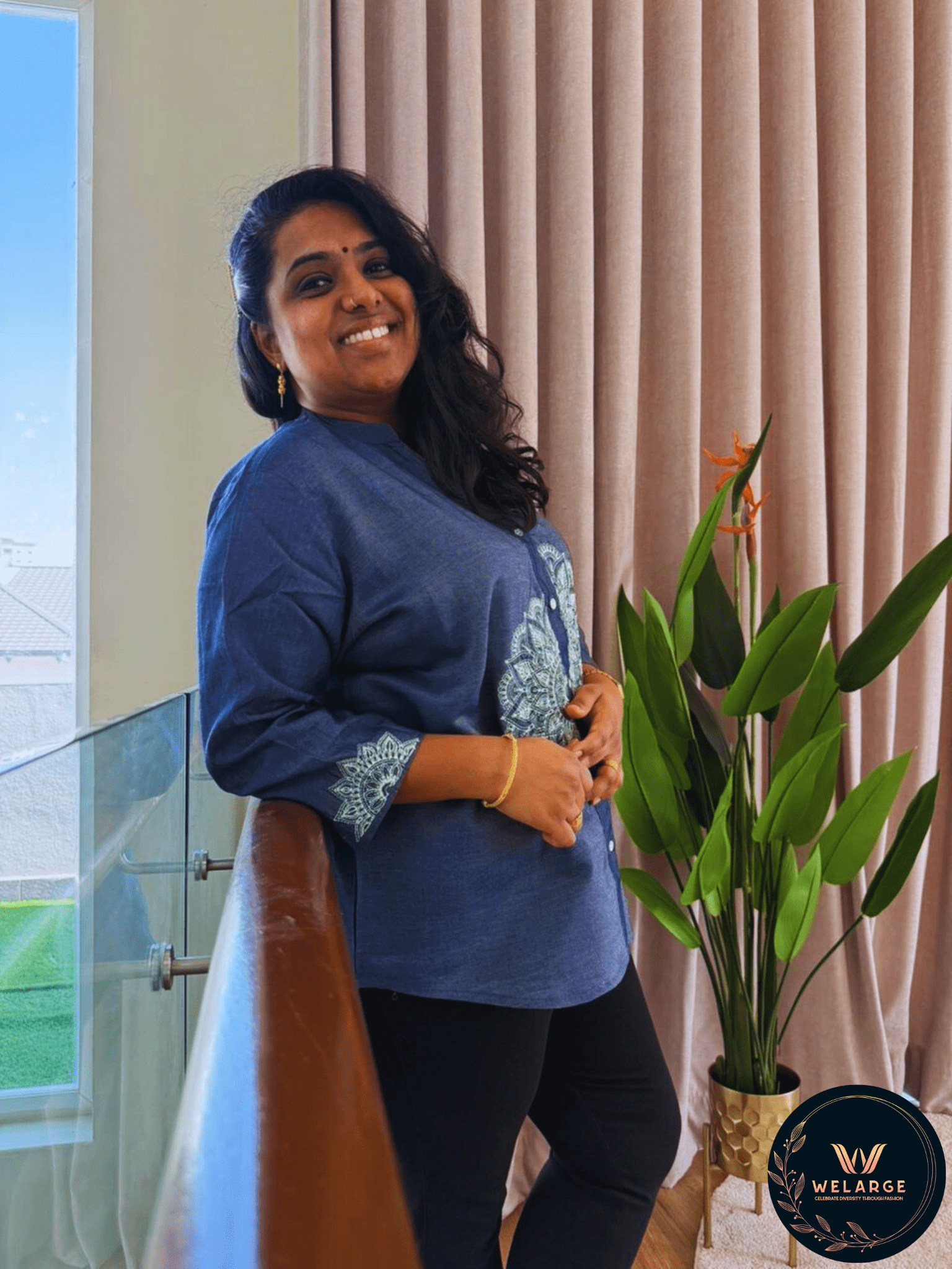 Denim Shirt with Mandala Embroidery