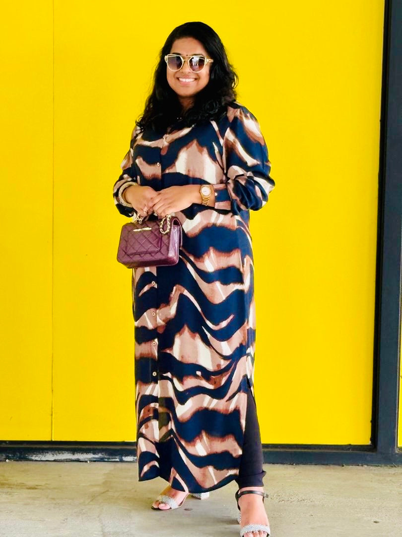 Welarge Abstract CurveFit Shirt Dress – With Pocket