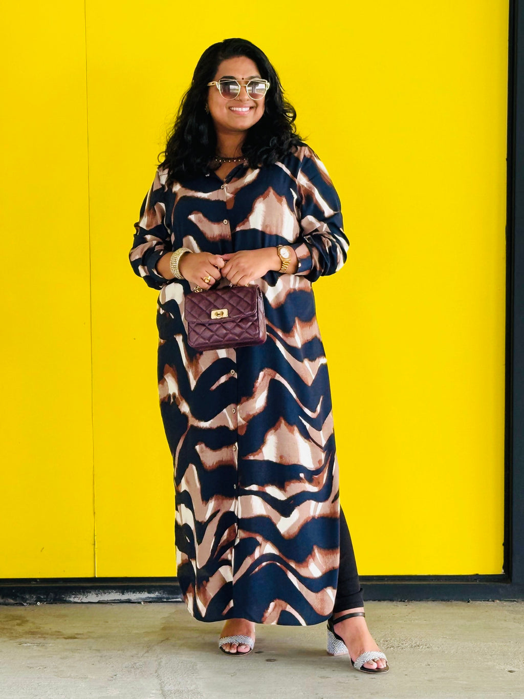 Welarge Abstract CurveFit Shirt Dress – With Pocket