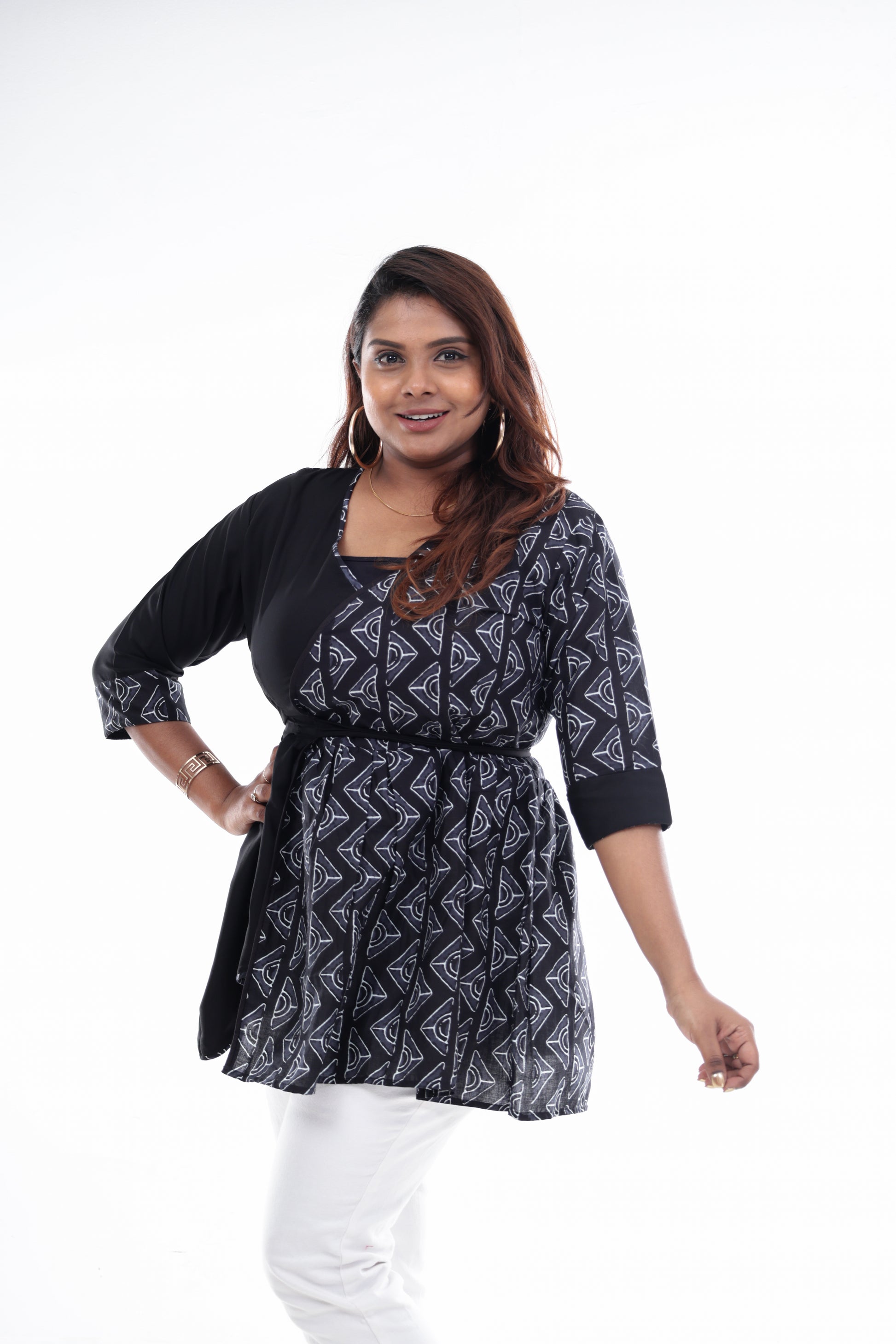 Geometric Elegance Plus Size Blouse