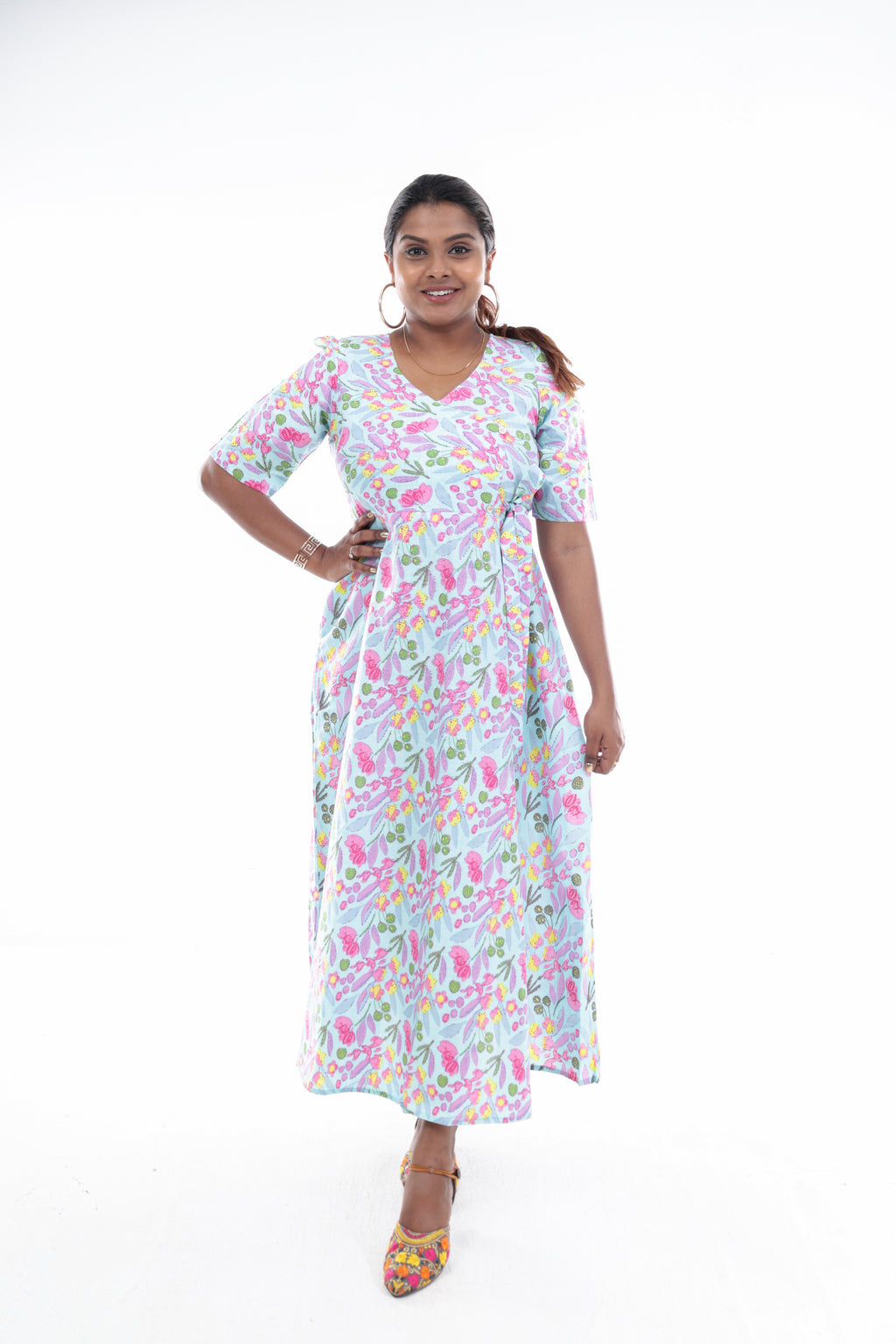 Pastel Floral Wrap Maxi Dress