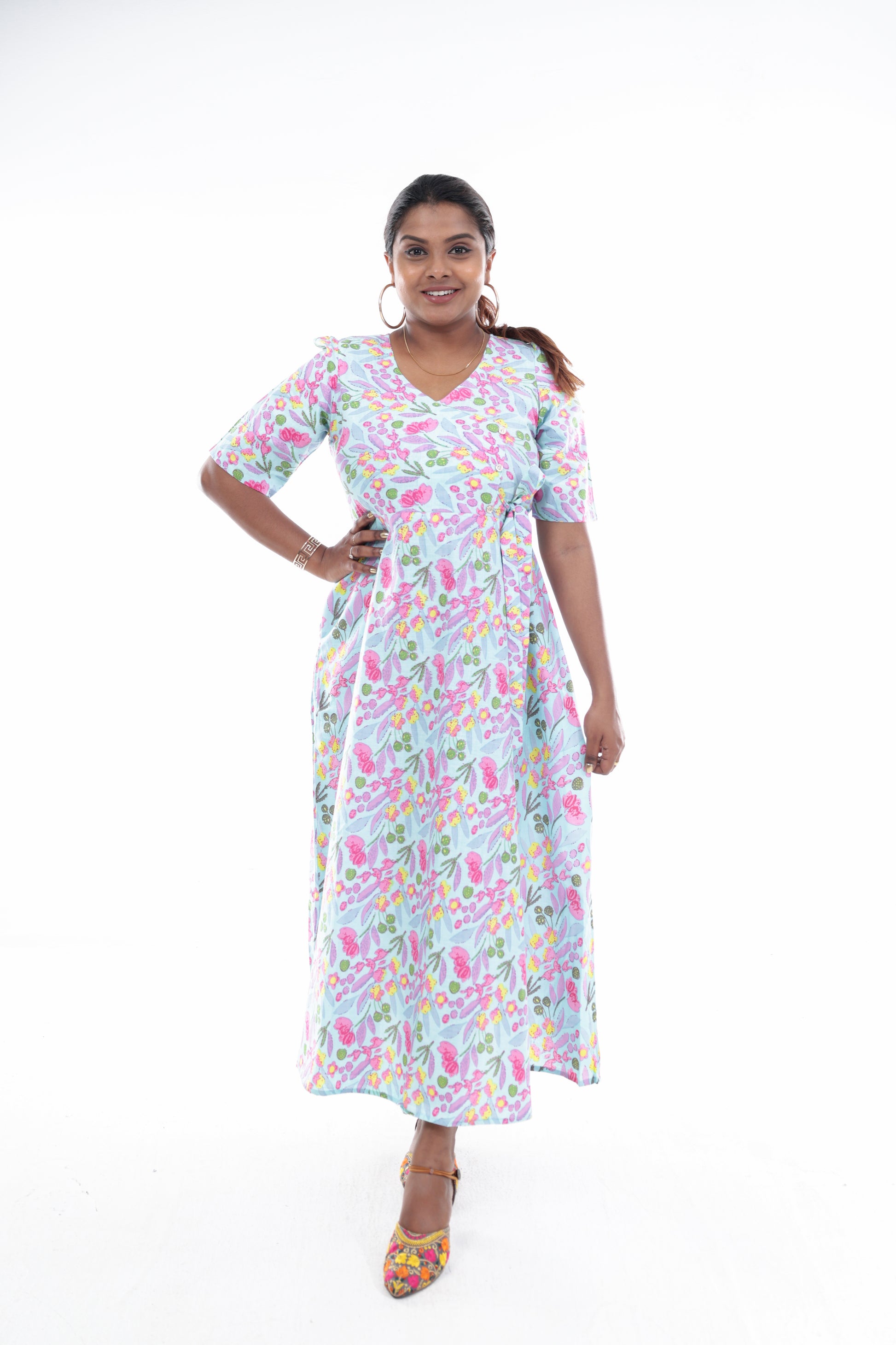 Pastel Floral Wrap Maxi Dress