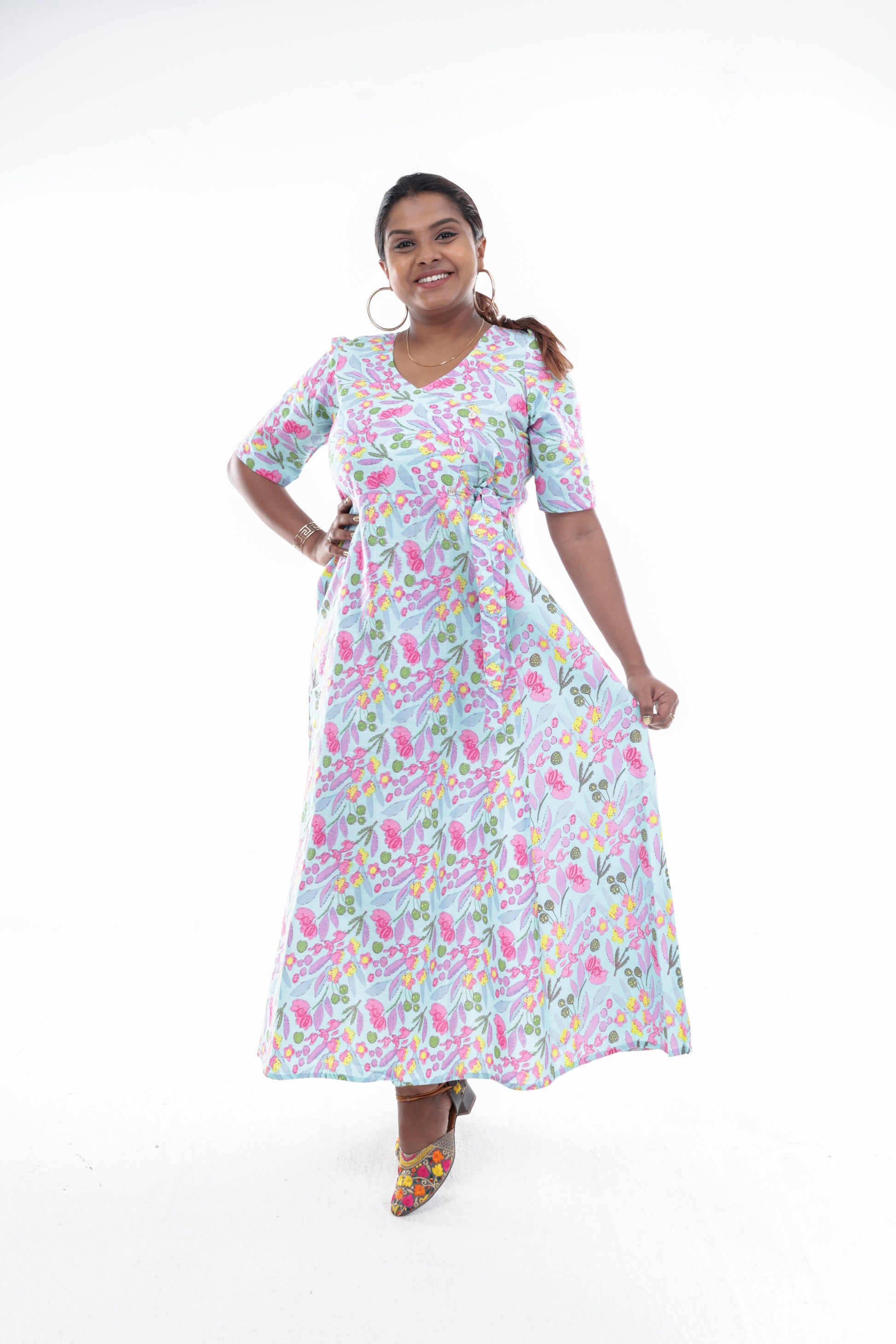 Pastel Floral Wrap Maxi Dress