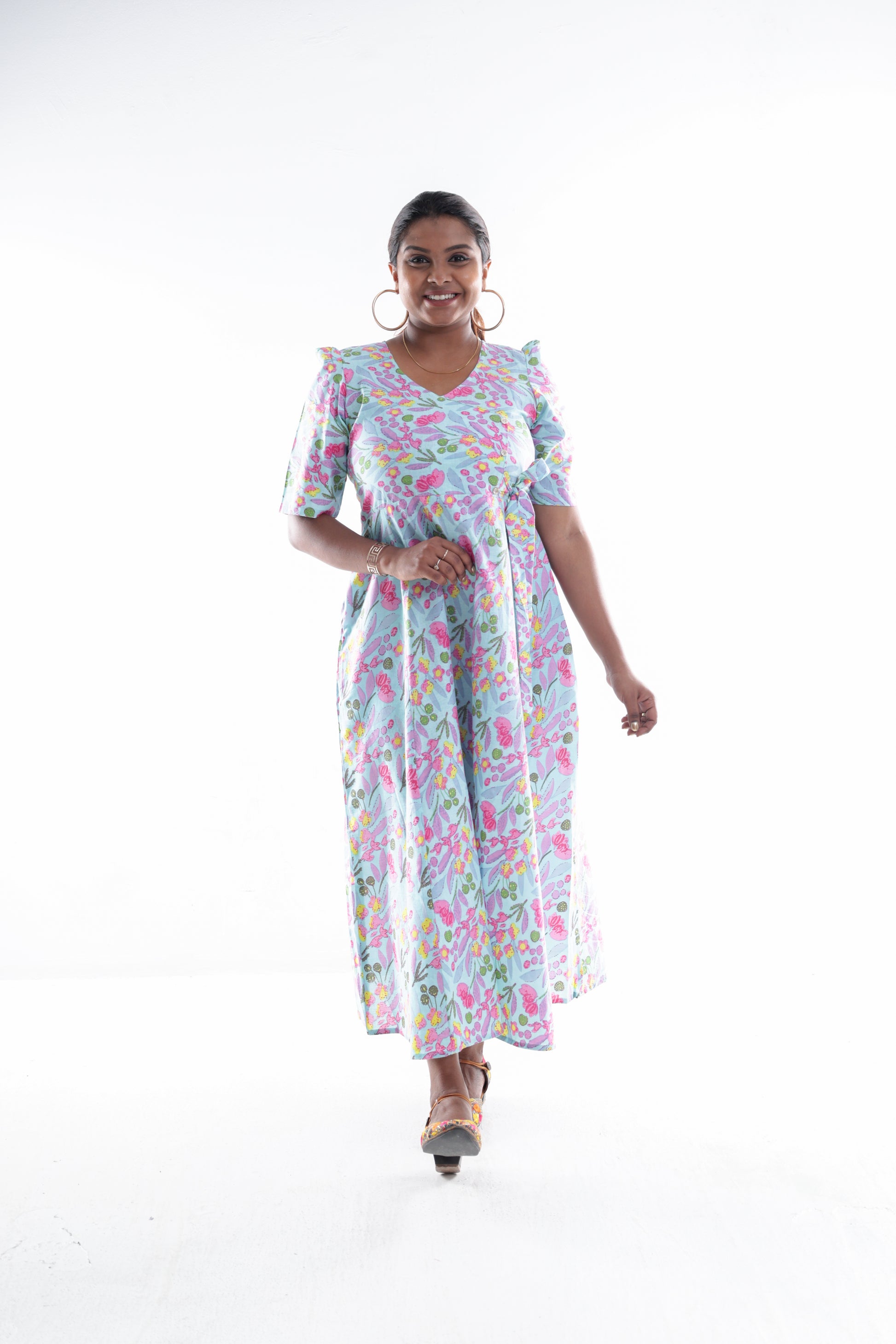 Pastel Floral Wrap Maxi Dress