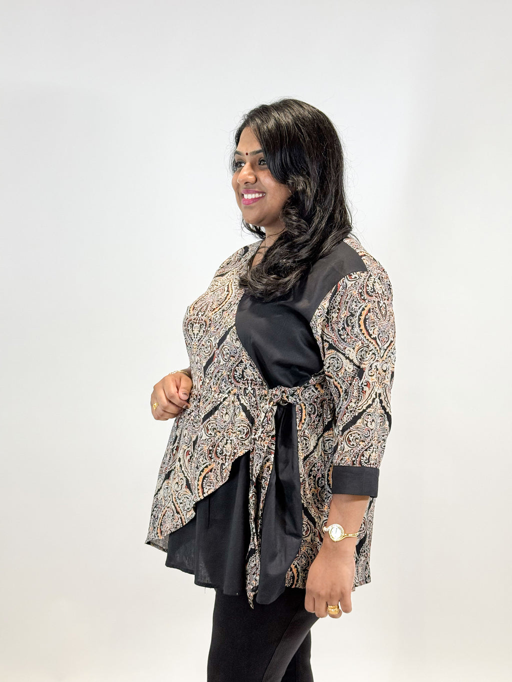 Floral Wrap Top with Black Accents