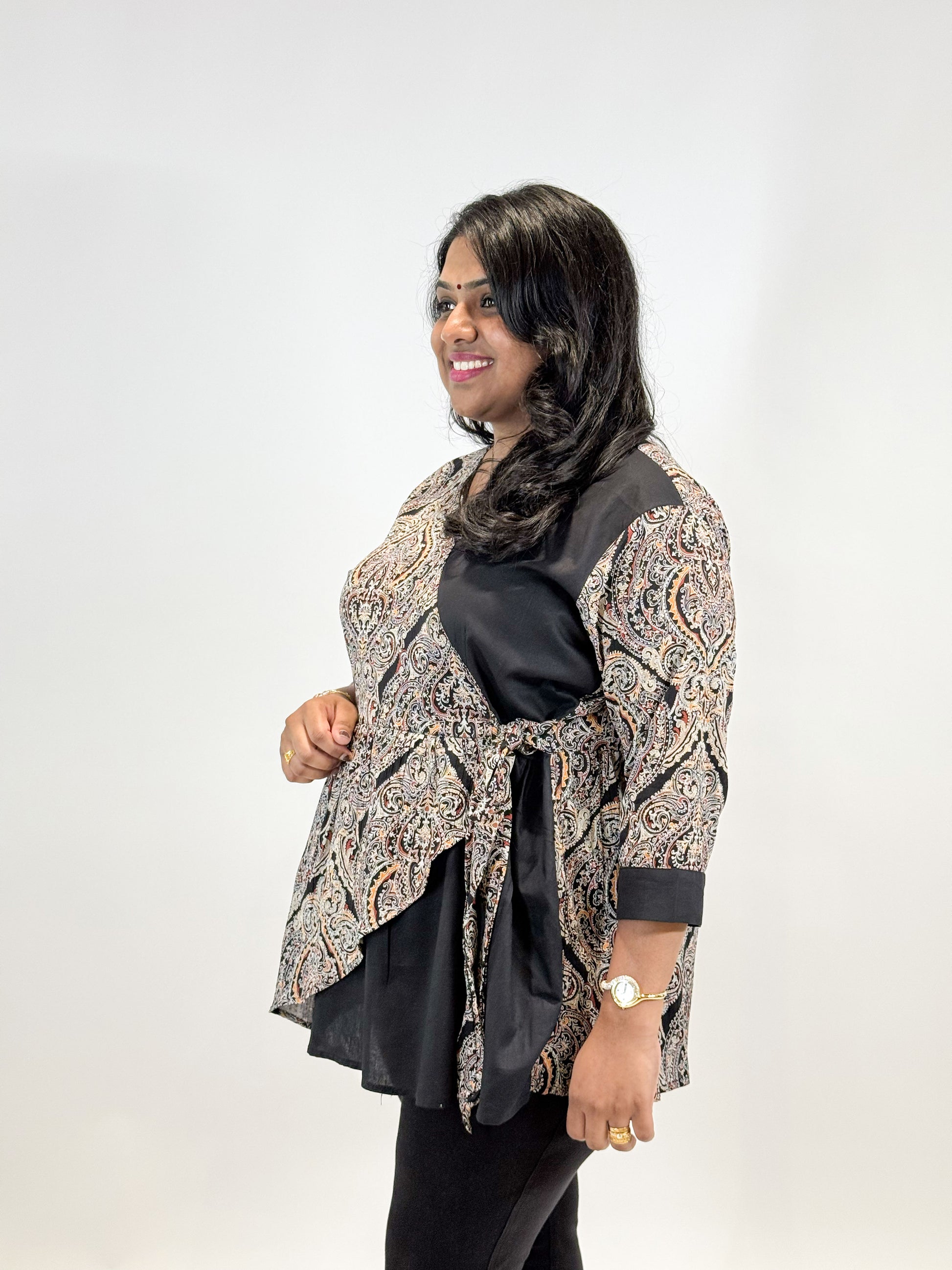 Floral Wrap Top with Black Accents