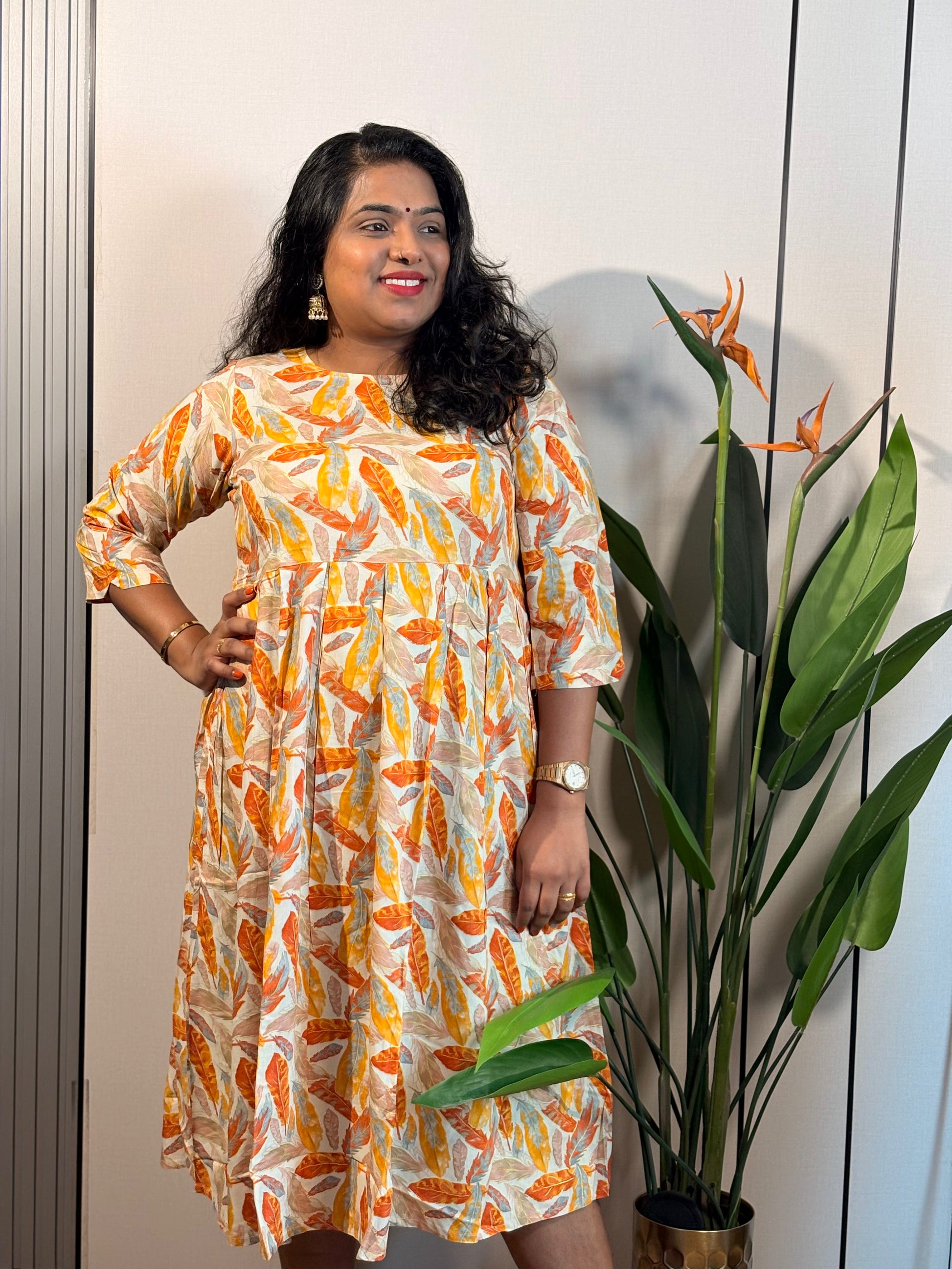 Autumn Leaf Grace Dress | Cotton Plus Size – WeLarge Couture
