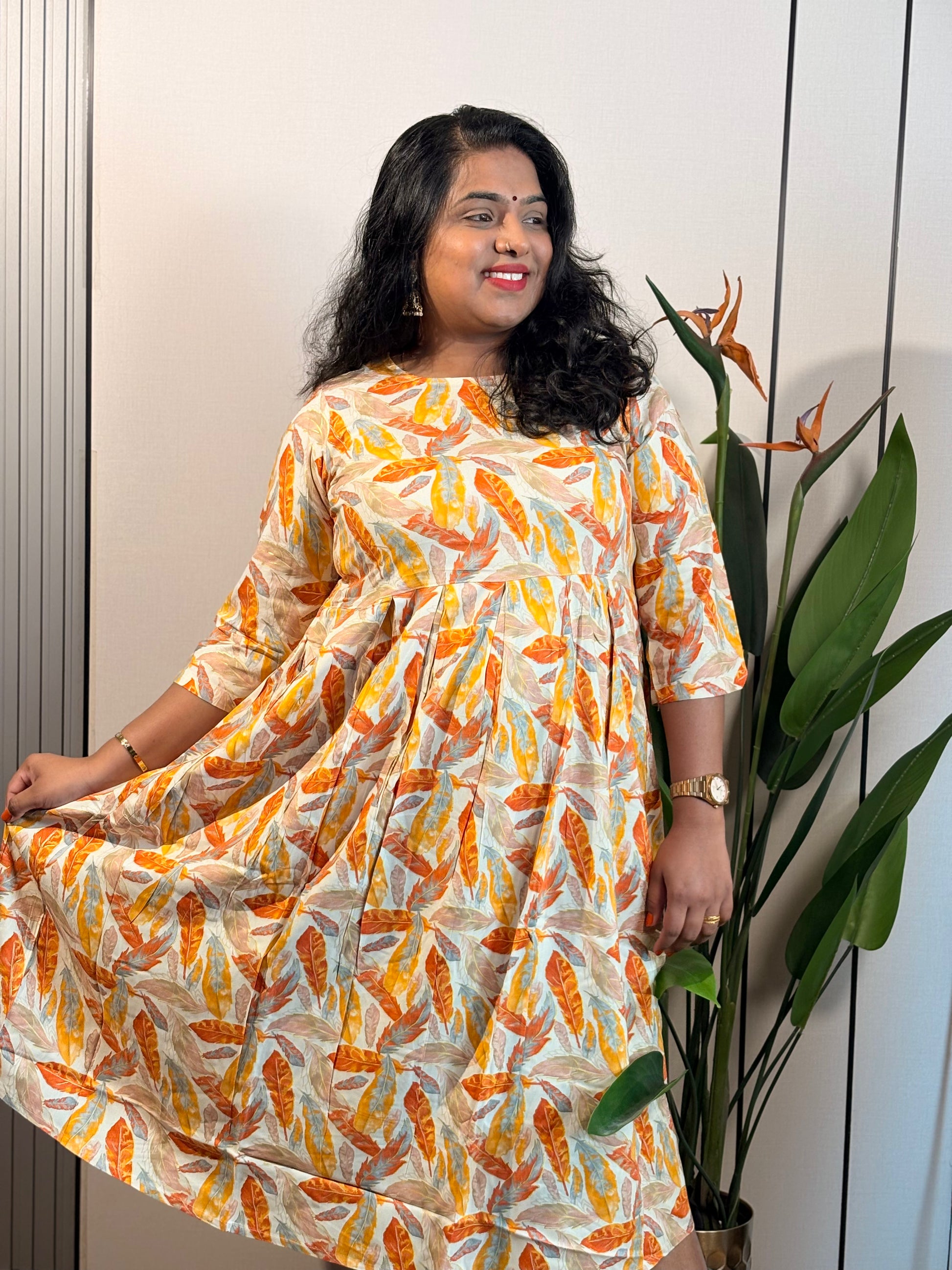 Autumn Leaf Grace Dress | Cotton Plus Size – WeLarge Couture