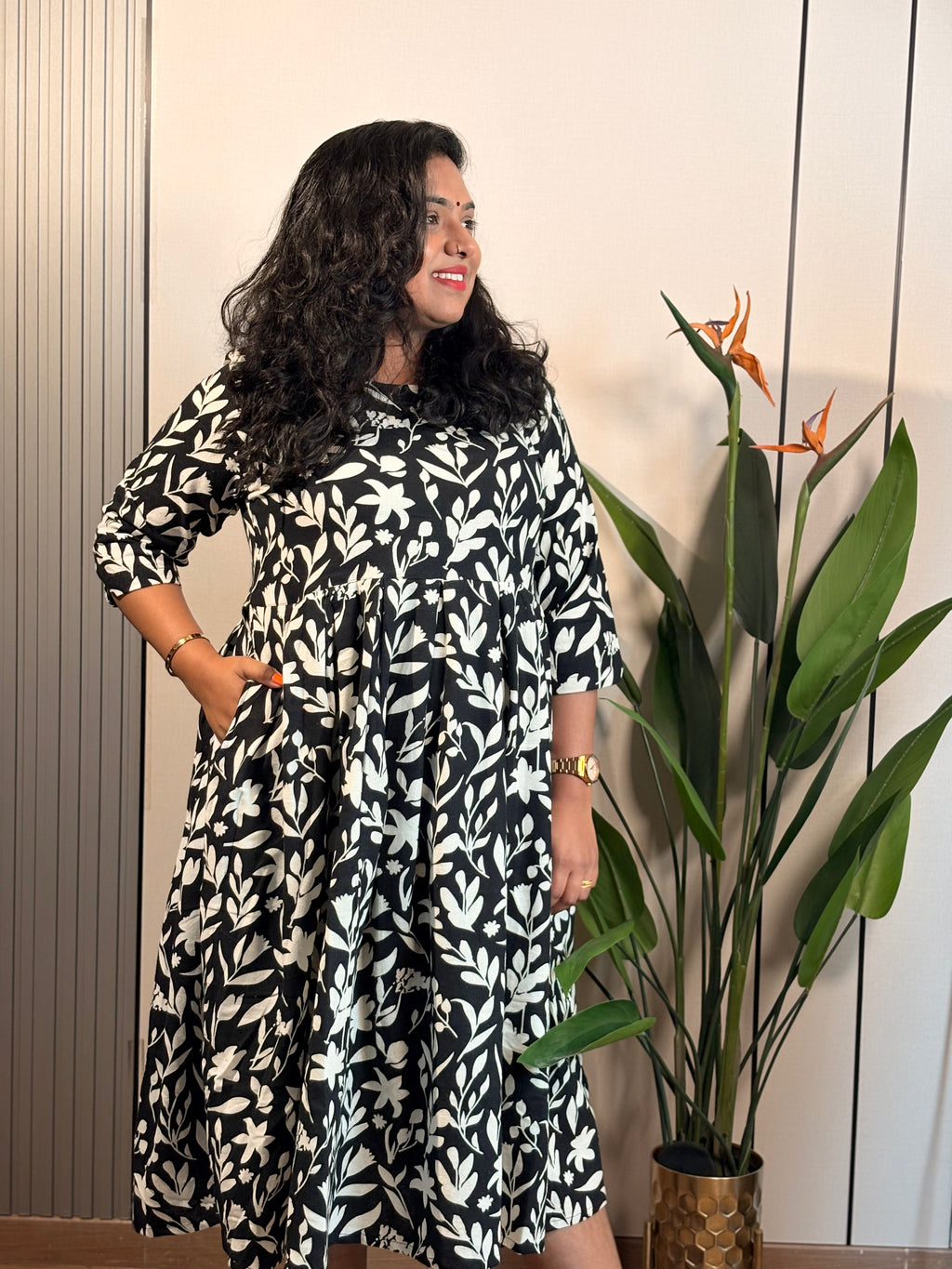 Black Floral Flow Dress