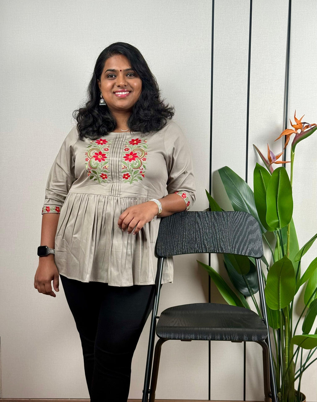 Beige Floral Vine Kurti