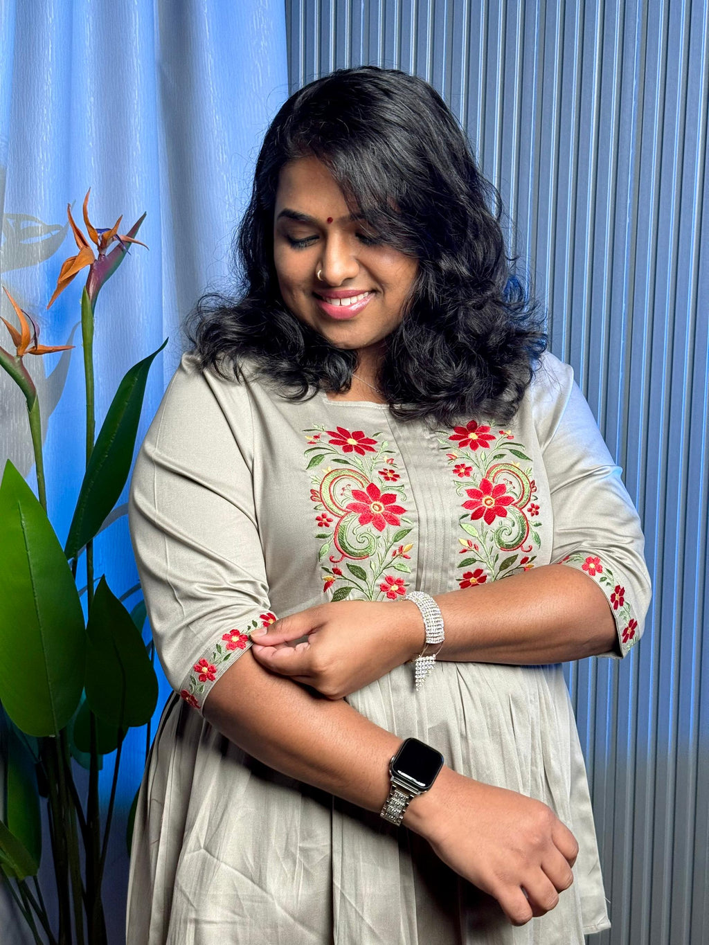 Beige Floral Vine Kurti