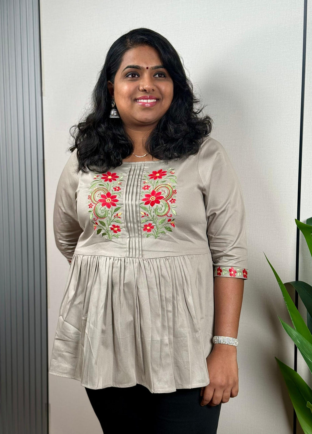 Beige Floral Vine Kurti