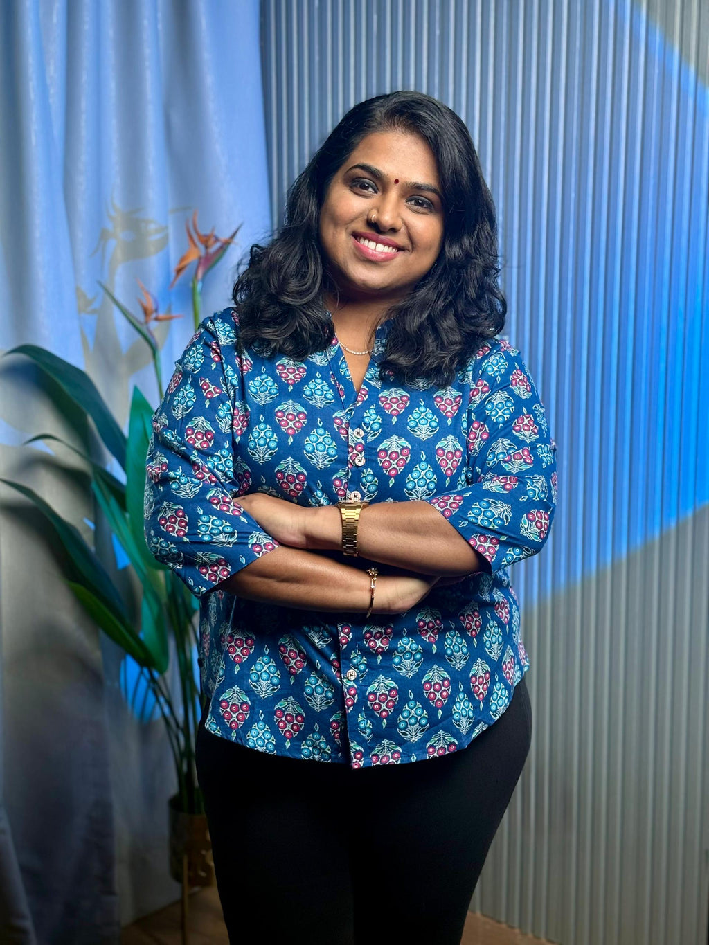 Indigo Bloom Cotton Shirt