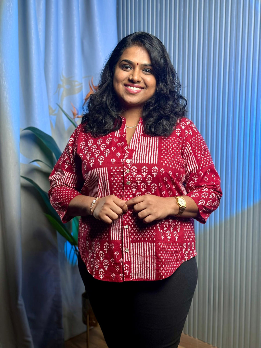 Classic Maroon Ethnic Cotton Shirt