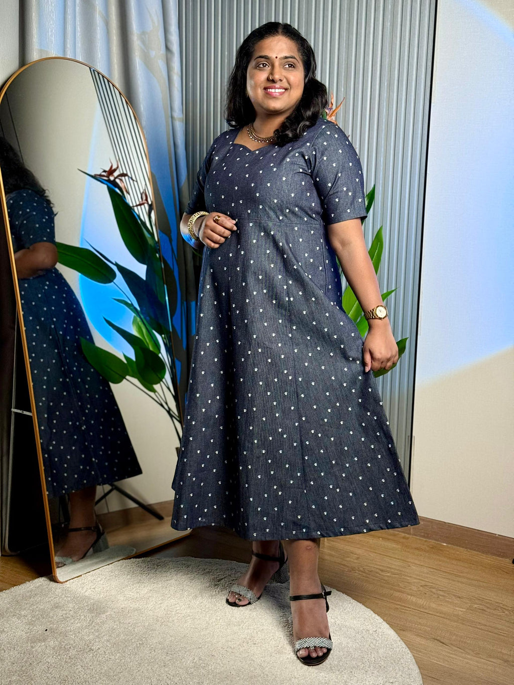 Denim White Floral Dress