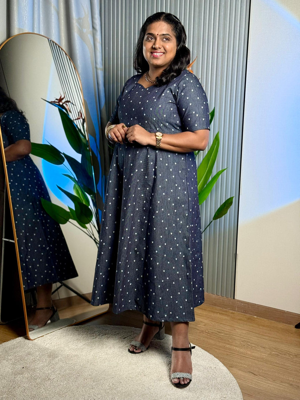 Denim White Floral Dress