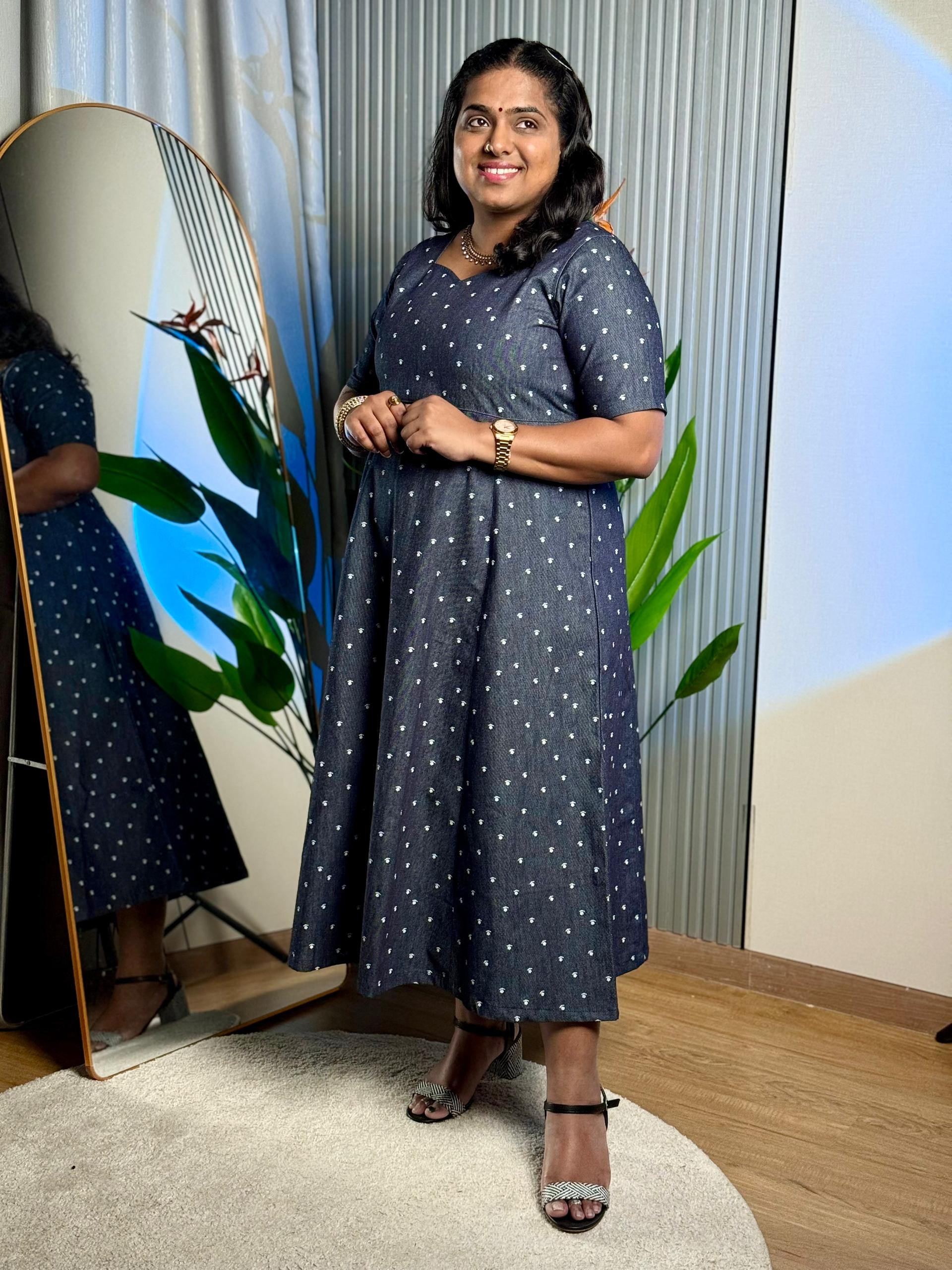 Denim White Floral Dress