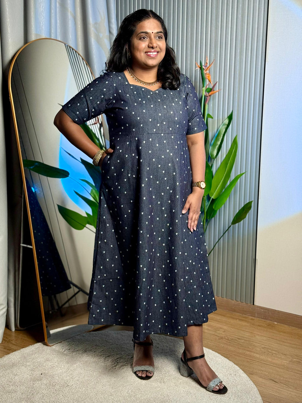 Denim White Floral Dress