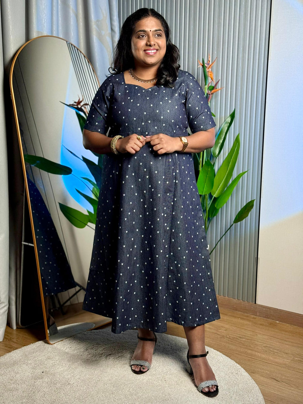 Denim White Floral Dress