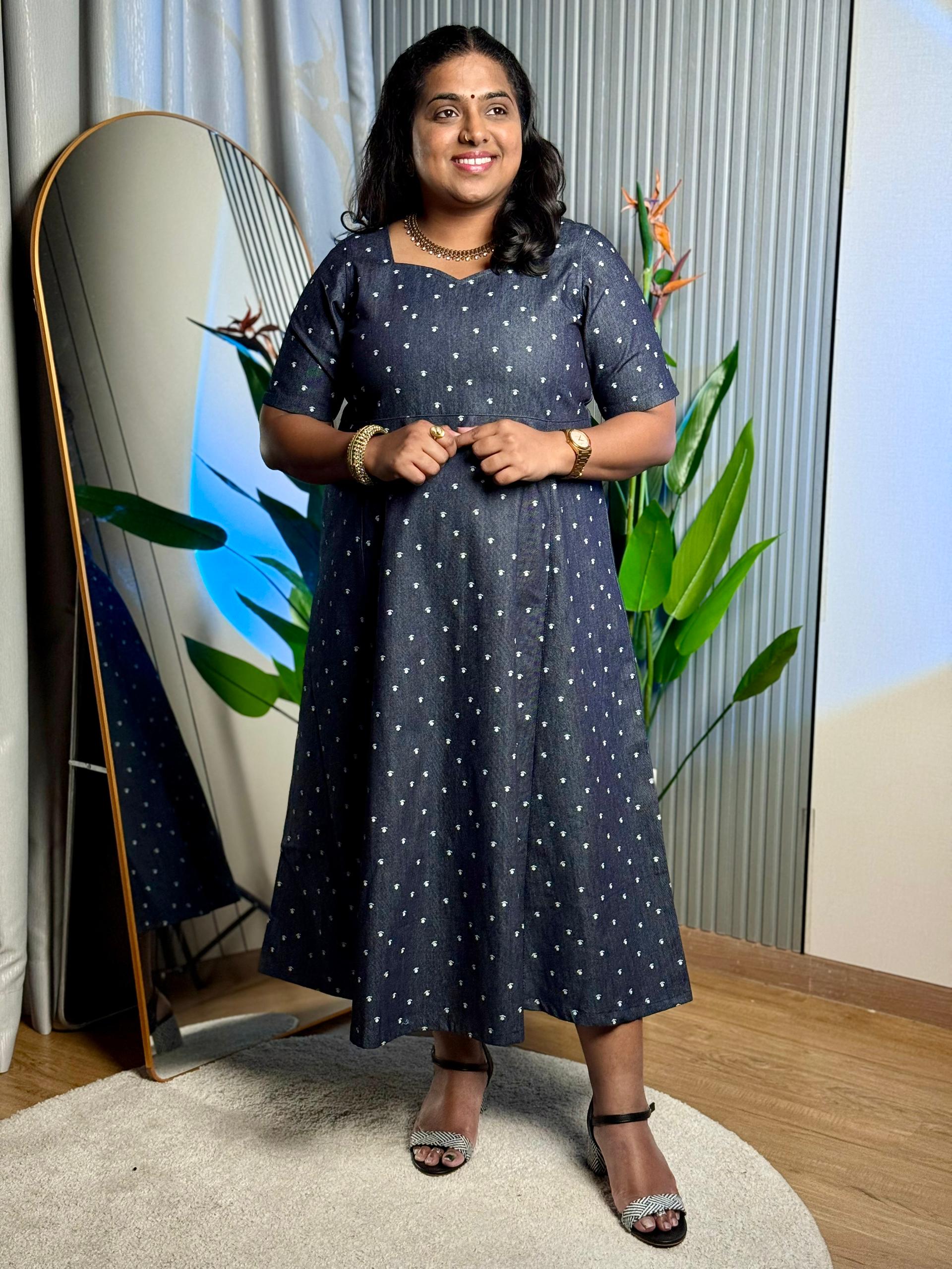 Denim White Floral Dress