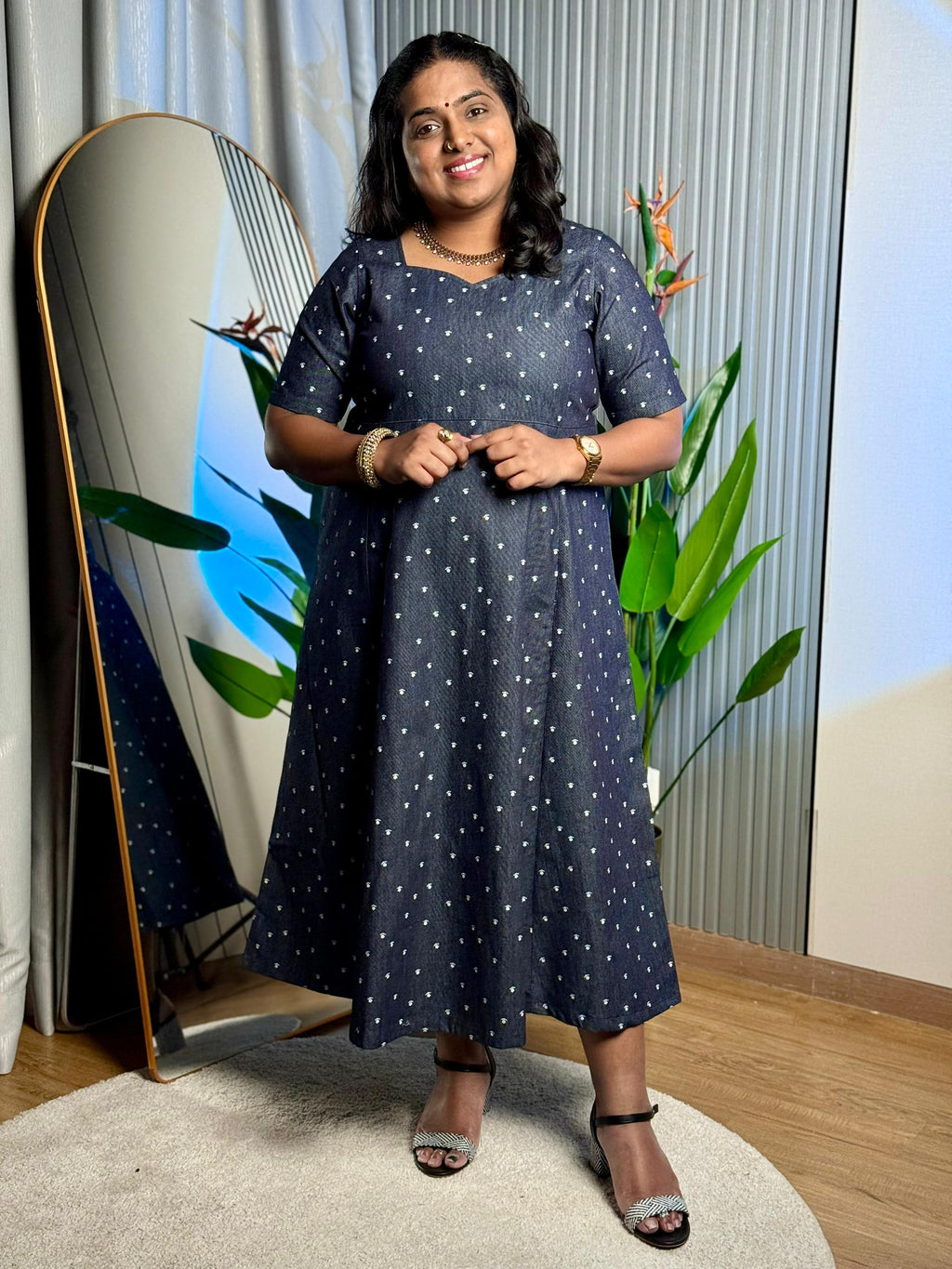 Denim White Floral Dress
