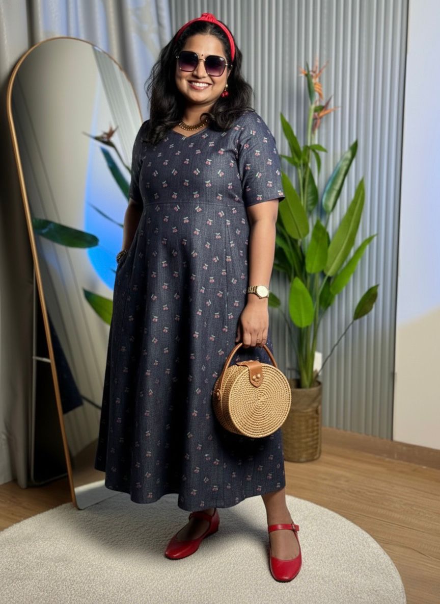 Denim Cherry Bloom Dress