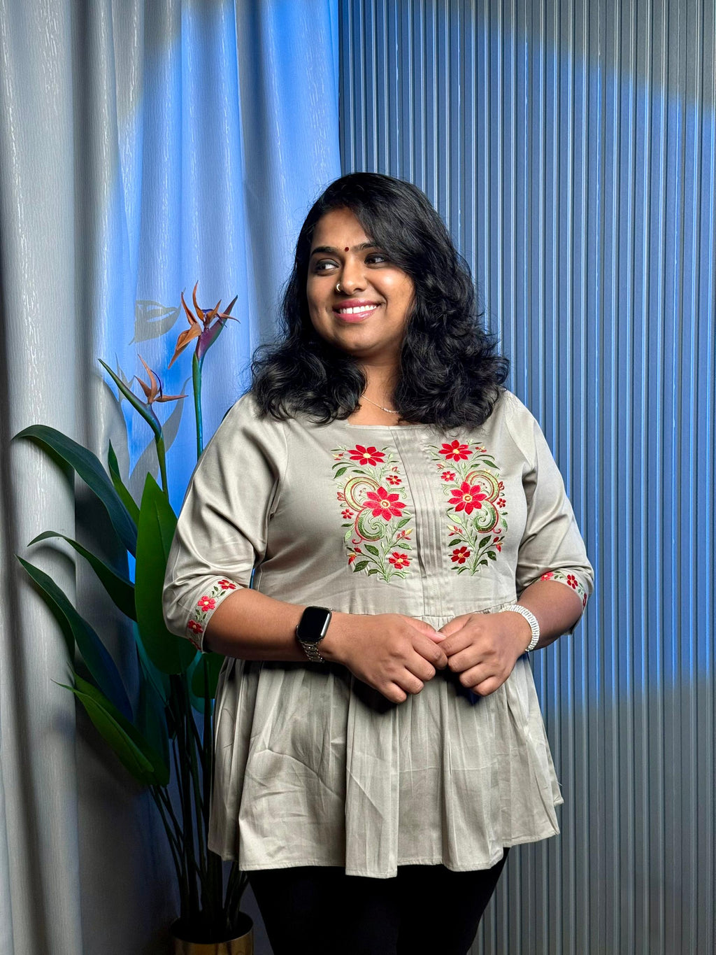 Beige Floral Vine Kurti