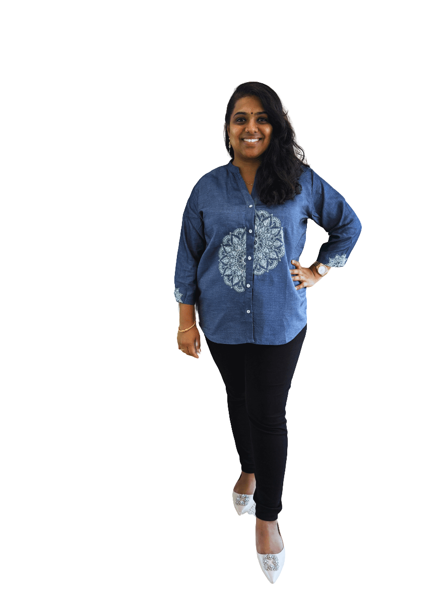 Denim Shirt with Mandala Embroidery