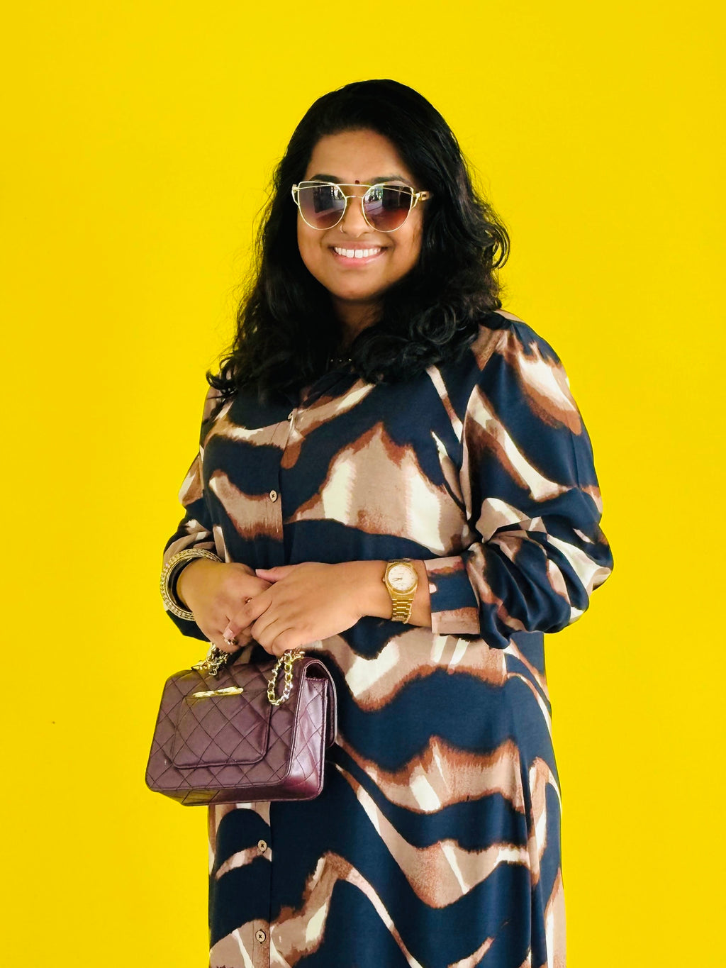 Welarge Abstract CurveFit Shirt Dress – With Pocket