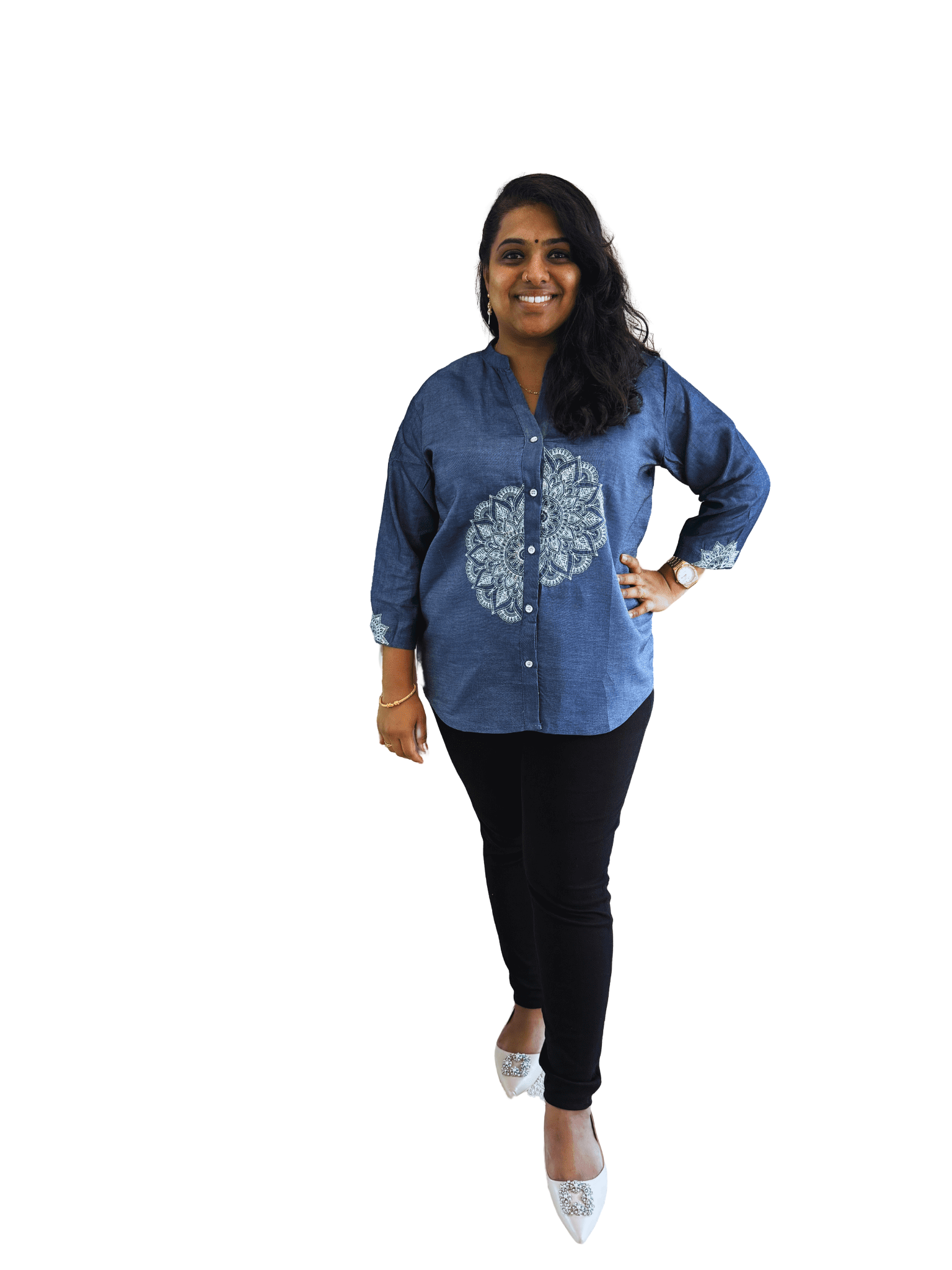 Denim Shirt with Mandala Embroidery