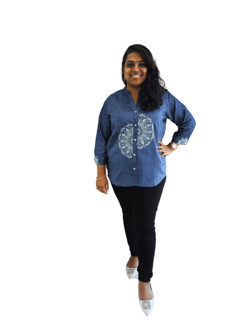 Denim Shirt with Mandala Embroidery
