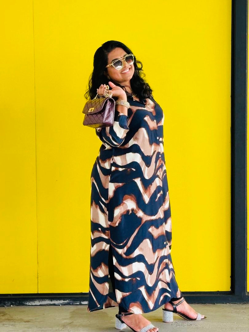 Welarge Abstract CurveFit Shirt Dress – With Pocket