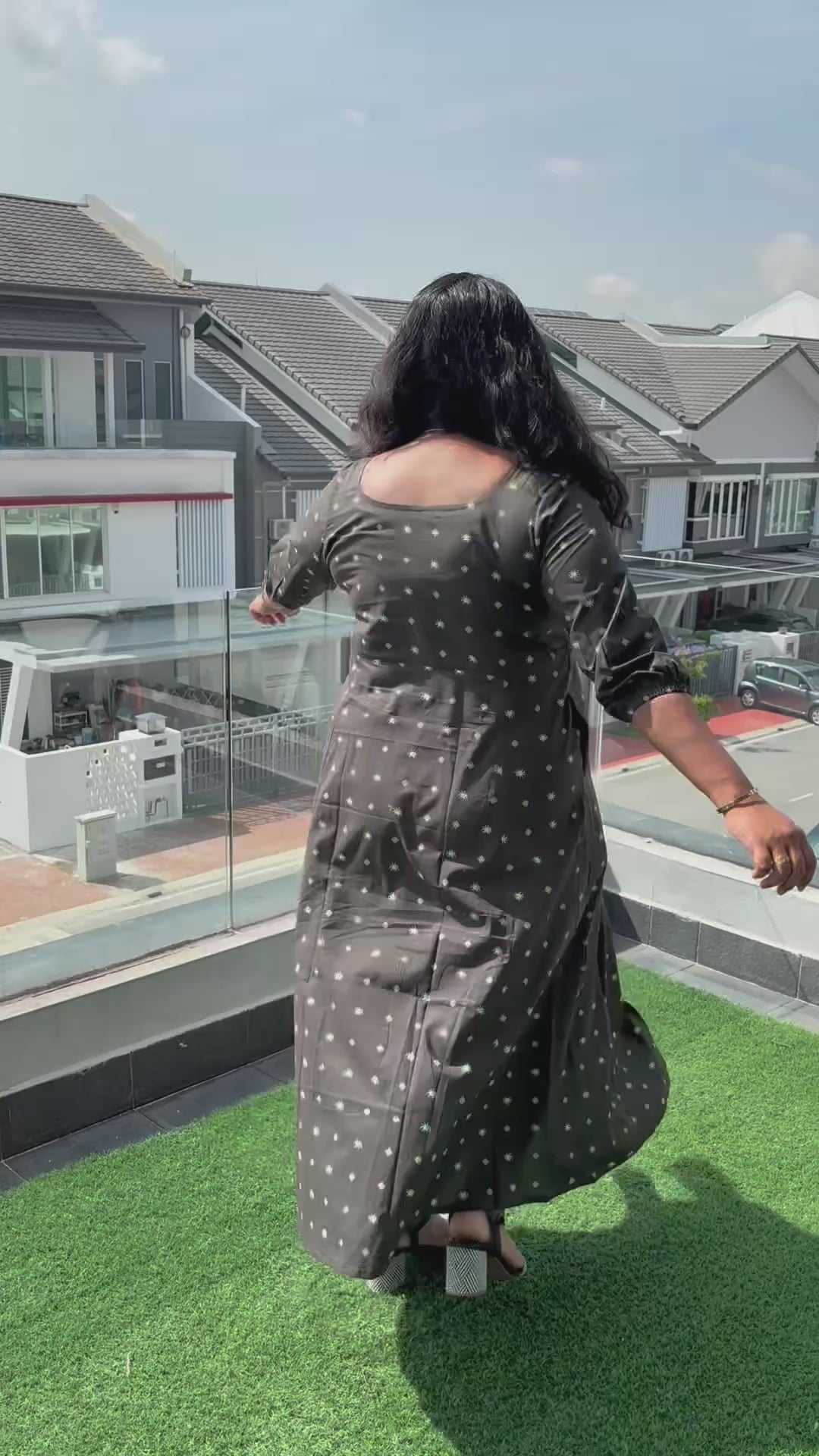 Dusty Olive Green Everyday Heritage Midi Quarter Dress | Relaxed Fit | M–5XL Malaysia